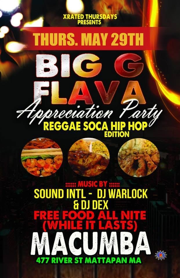 BIG G FLAVA APPRECIATION PARTY — REGGAE SOCA HIP HOP EDITION flyer