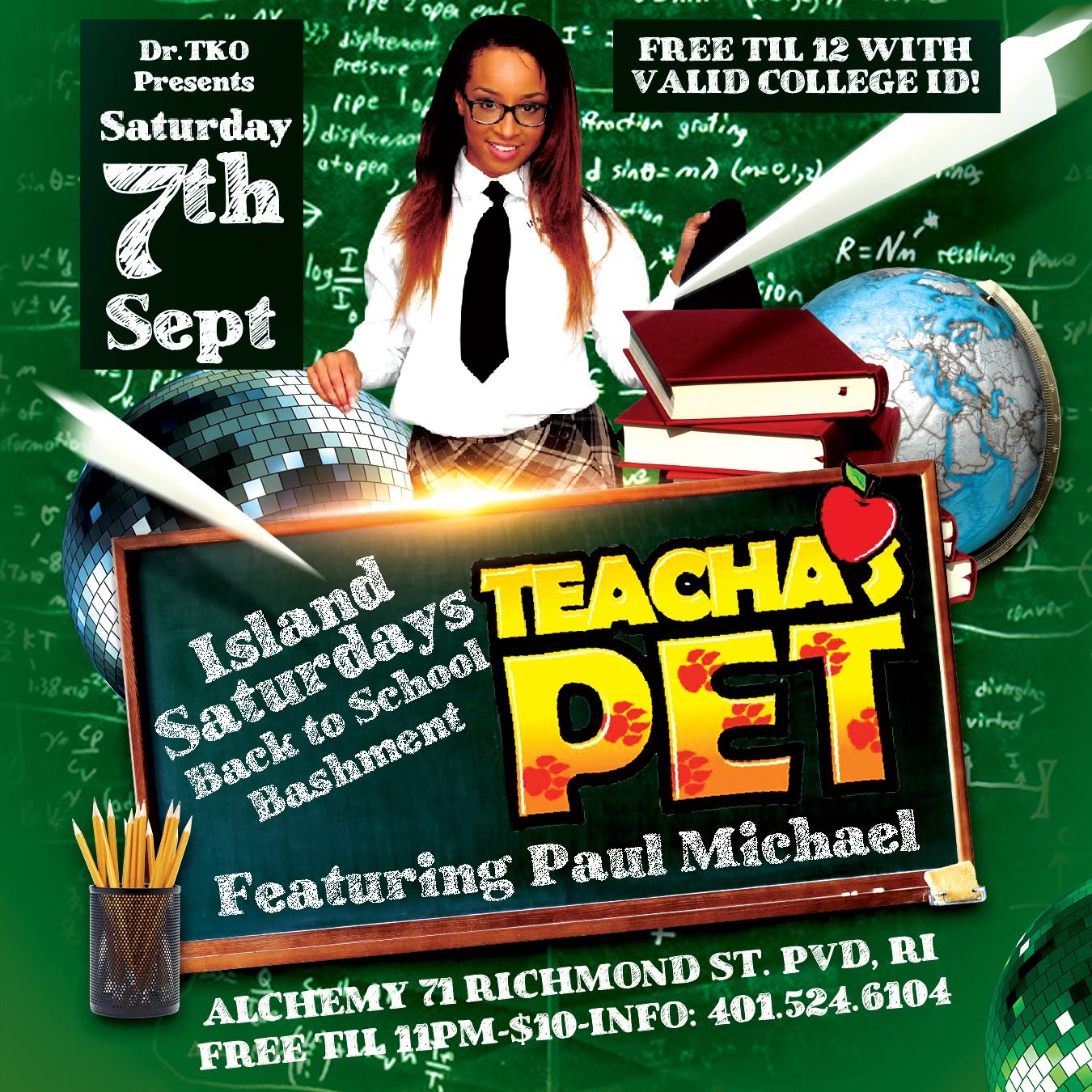 ISLAND SATURDAYS — BACK TO SCHOOL BASHMENT: TEACHA'S PET flyer